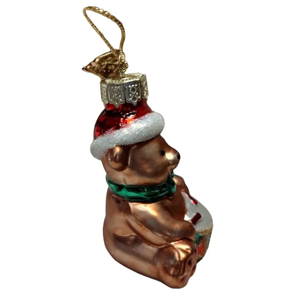 Santa Teddy Bear Drummer Ornament Hand Blown Glass Thomas Pacconi Classics 2002